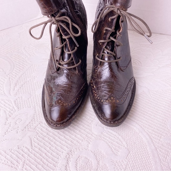 Born Crown Cranford Leather Ankle Boots 8 M Brown Wingtip Lace Up Boots - Picture 4 of 11